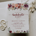 Invitation Rustic Summer Floral Bachelorette Party<br><div class="desc">Cette invitation à la bachelorette à fleurs d'été rustique est parfaite pour un événement simple. Le design est composé de fleurs d'aquarelle bordeaux,  roses et rousses avec des feuilles verts dans un arrière - plan verni brun.</div>