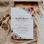 Invitation Rustic Summer Floral Fête des mariées Tea Party<br><div class="desc">Cette invitation à la fête du thé à la nuptiale fleurie d'été rustique est parfaite pour un simple wedding shower. Le design est composé de fleurs d'aquarelle bordeaux,  roses et rousses avec des feuilles verts dans un arrière - plan verni brun.</div>