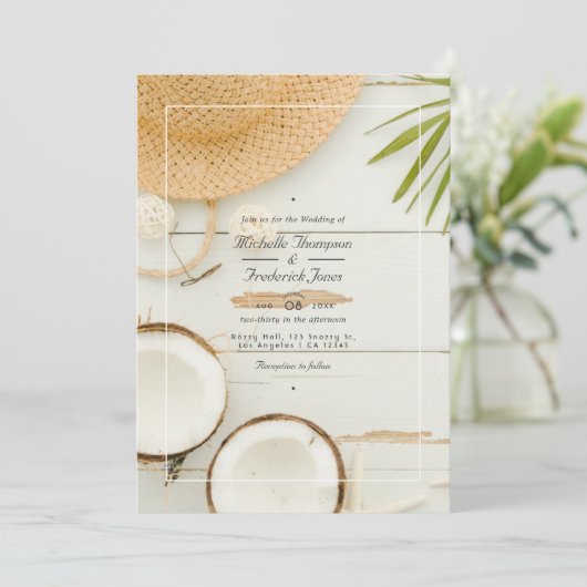 Invitation Rustic Summer QR Code RSVP Beach Mariage (Debout devant)