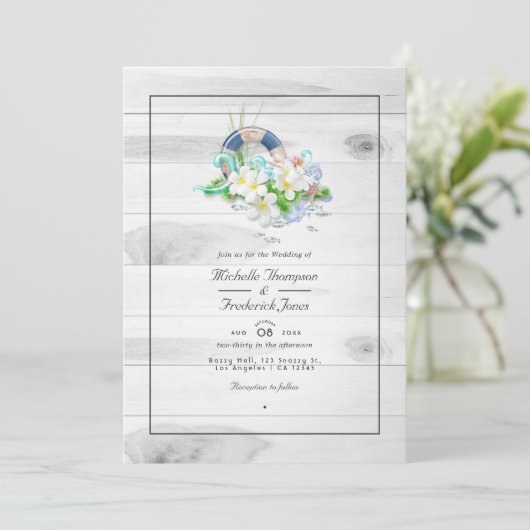 Invitation Rustic Summer QR Code RSVP Beach Mariage (Debout devant)