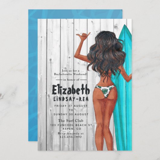 Invitation Rustic Summer Surf Beach Voyage Bachelorette Week- (Devant / Derrière)