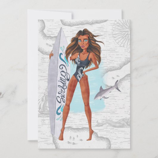 Invitation Rustic Summer Surfer Plage vacances Anniversaire F (Devant)