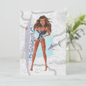 Invitation Rustic Summer Surfer Plage vacances Anniversaire F (Debout devant)