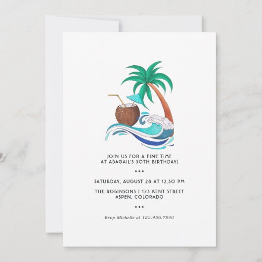 Invitation Rustic Summer Surfer Plage vacances Anniversaire F (Dos)