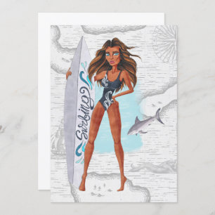 Invitation Rustic Summer Surfer Plage vacances Anniversaire F