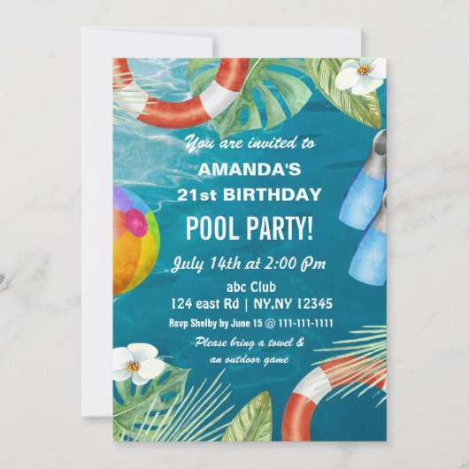Invitation Rustic Summer Swimming Pool Party Birthday  Invita (Devant)