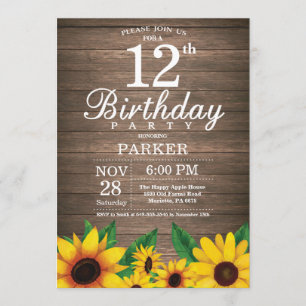 Invitation Rustic Sunflower 12e anniversaire