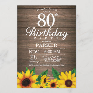 Invitation Rustic Sunflower 80e anniversaire
