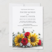 Invitation Rustic Sunflower and Red Rose Floral Wedding (Devant)