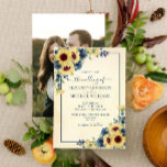 Invitation Rustic Sunflower Navy Blue Floral Photo Mariage<br><div class="desc">Créez la faire-part de mariage parfaite avec ce tournesol chaud et tendance et bleu marine aquarelle design floral avec typographie manuscrite en écriture. Le verso de l'invitation présente votre photo fiançailles préférée. Contacter le concepteur pour les produits correspondants. Copyright Invitations élégants,  tous droits réservés.</div>