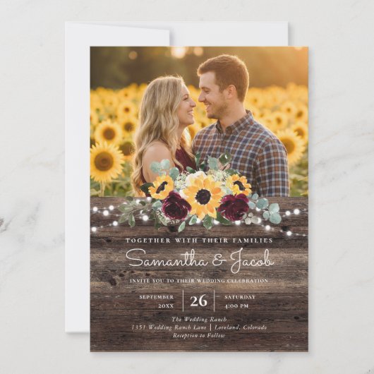 Invitation Rustic Sunflower QR Code RSVP Wedding (Devant)
