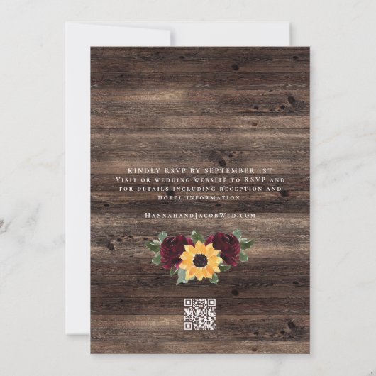 Invitation Rustic Sunflower Roses Barn QR Code Wedding (Dos)