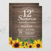 Invitation Rustic Sunflower Surprise 12e anniversaire Invitat (Devant / Derrière)