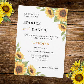 Invitation Rustic Sunflower Watercolor Floral Country Wedding