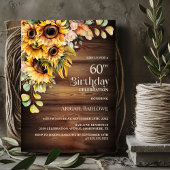 Invitation Rustic Sunflower Wood 60e fête d'anniversaire