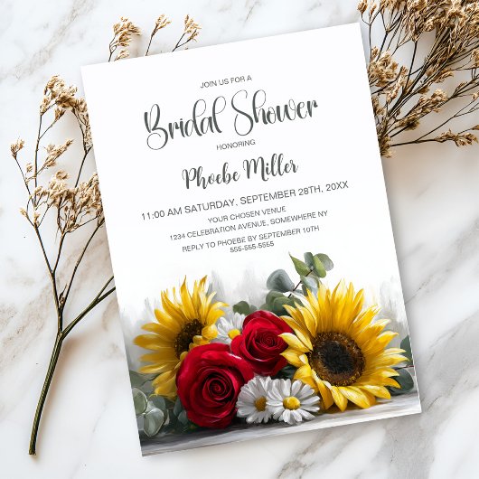 Invitation Rustic Sunflowers and Roses Bridal Shower