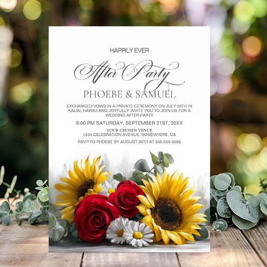 Invitation Rustic Sunflowers and Roses Wedding After Party