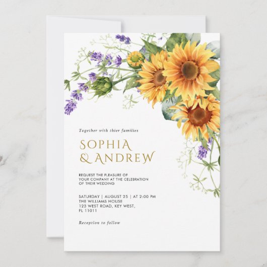 Invitation Rustic Sunflowers & Lavender Mariage Invité (Devant)