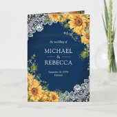 Invitation Rustic Sunflowers Navy Blue Wood QR Code Wedding (Devant)