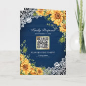 Invitation Rustic Sunflowers Navy Blue Wood QR Code Wedding (Dos)