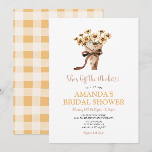 Invitation Rustic Sunflowers Off The Market Bridal Shower (Devant / Derrière)