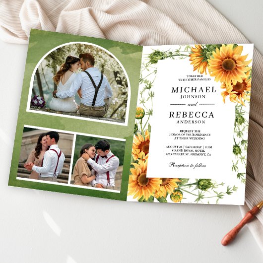 Invitation Rustic Sunflowers Photo Arch QR Code Wedding