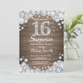 Invitation Rustic Surprise 16e anniversaire Silver Diamond (Debout devant)