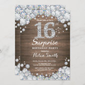 Invitation Rustic Surprise 16e anniversaire Silver Diamond (Devant / Derrière)