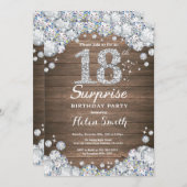 Invitation Rustic Surprise 18e anniversaire Silver Diamond (Devant / Derrière)
