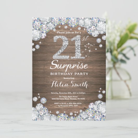Invitation Rustic Surprise 21e anniversaire Silver Diamond (Debout devant)