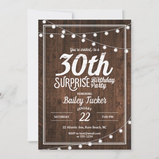 Invitation Rustic Surprise 30e anniversaire (Devant)