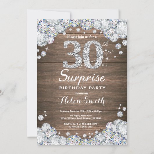 Invitation Rustic Surprise 30e anniversaire Silver Diamond (Devant)