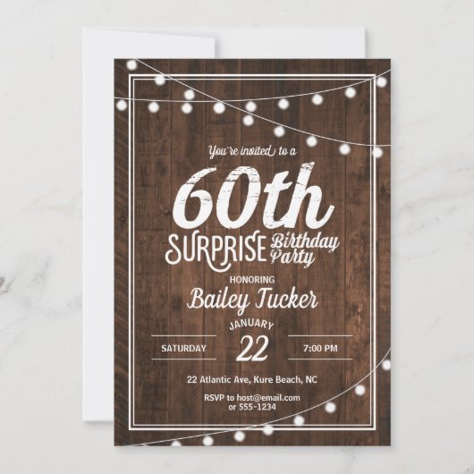 Invitation Rustic Surprise 60e anniversaire (Devant)
