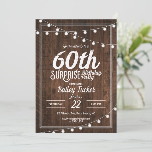 Invitation Rustic Surprise 60e anniversaire (Debout devant)