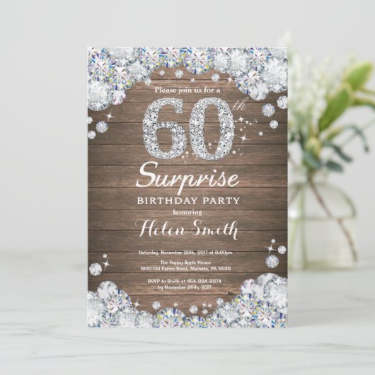 Invitation Rustic Surprise 60e anniversaire Silver Diamond (Debout devant)