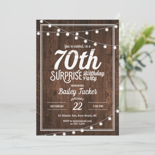 Invitation Rustic Surprise 70e fête d'anniversaire (Debout devant)