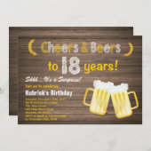 Invitation Rustic Surprise Cheers and Beers 18e anniversaire (Devant / Derrière)