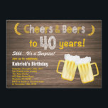 Invitation Rustic Surprise Cheers and Beers 40e anniversaire<br><div class="desc">Invitation Rustic Surprise Cheers and Beers 40th Birthday Invitation. Anniversaire adulte. Anniversaire de la bière pour les hommes. Arrière - plan noir et blanc en tableau noir.
Pour plus de personnalisation,  cliquez sur le bouton "Customiser" et utilisez notre outil de conception pour modifier ce modèle.</div>