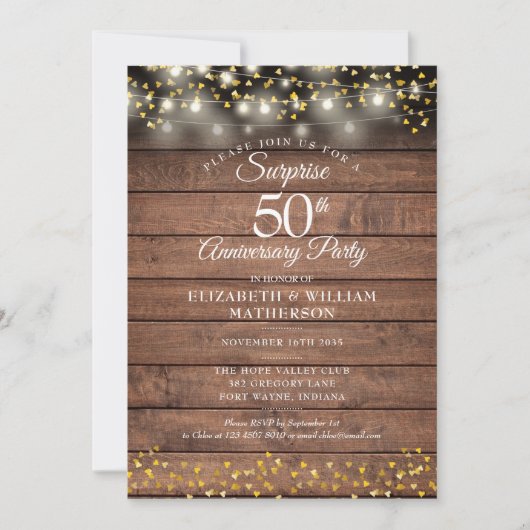 Invitation Rustic Surprise Party 50e anniversaire de Mariage (Devant)