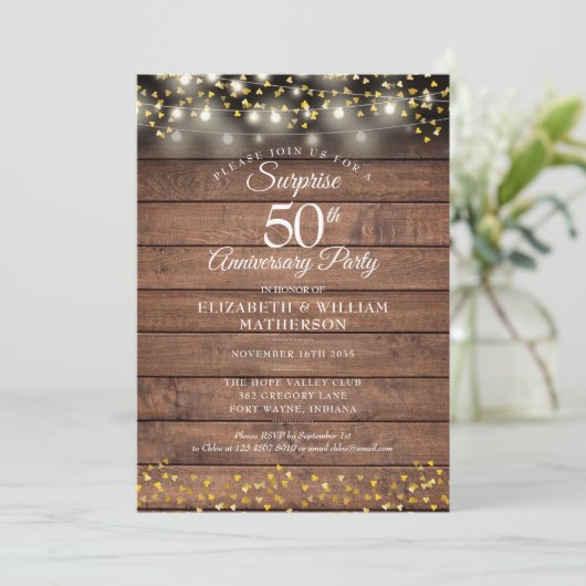 Invitation Rustic Surprise Party 50e anniversaire de Mariage (Debout devant)