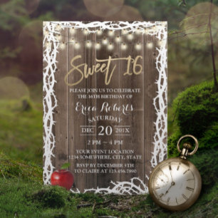 Invitation Rustic Sweet 16 Fairytale Apple & Thorn Anniversai