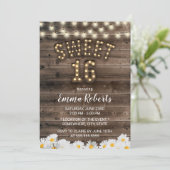Invitation Rustic Sweet 16 Fleurs marguerites Bois de grange (Debout devant)