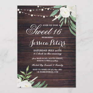 Invitation Rustic Sweet 16 Party Floral Blanc Flower Invitati