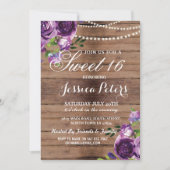 Invitation Rustic Sweet 16 Party Floral Bois violet Invitatio (Devant)