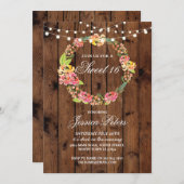 Invitation Rustic Sweet 16 Party Floral Fleurs de couronnes I (Devant / Derrière)