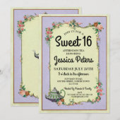 Invitation Rustic Sweet 16 Party Wonderland Teapot Tea Party (Devant / Derrière)
