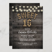 Invitation Rustic Sweet 16 String Lights Grange Bois Annivers (Devant / Derrière)