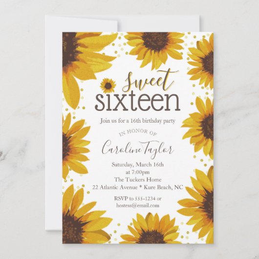 Invitation Rustic Sweet 16 Sunflower (Devant)