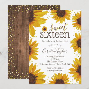 Invitation Rustic Sweet 16 Sunflower
