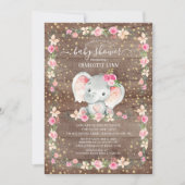 Invitation Rustic Sweet Baby Girl Elephant Baby shower (Devant)